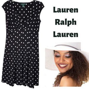 LAUREN RALPH LAUREN Black & White Sleeveless Polka Dot Dress Women's 10